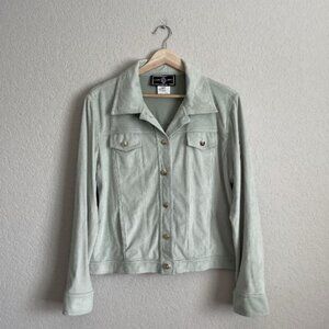 St. John Sport Jacket Large Lime Light Green Faux Suede Classic Old Money